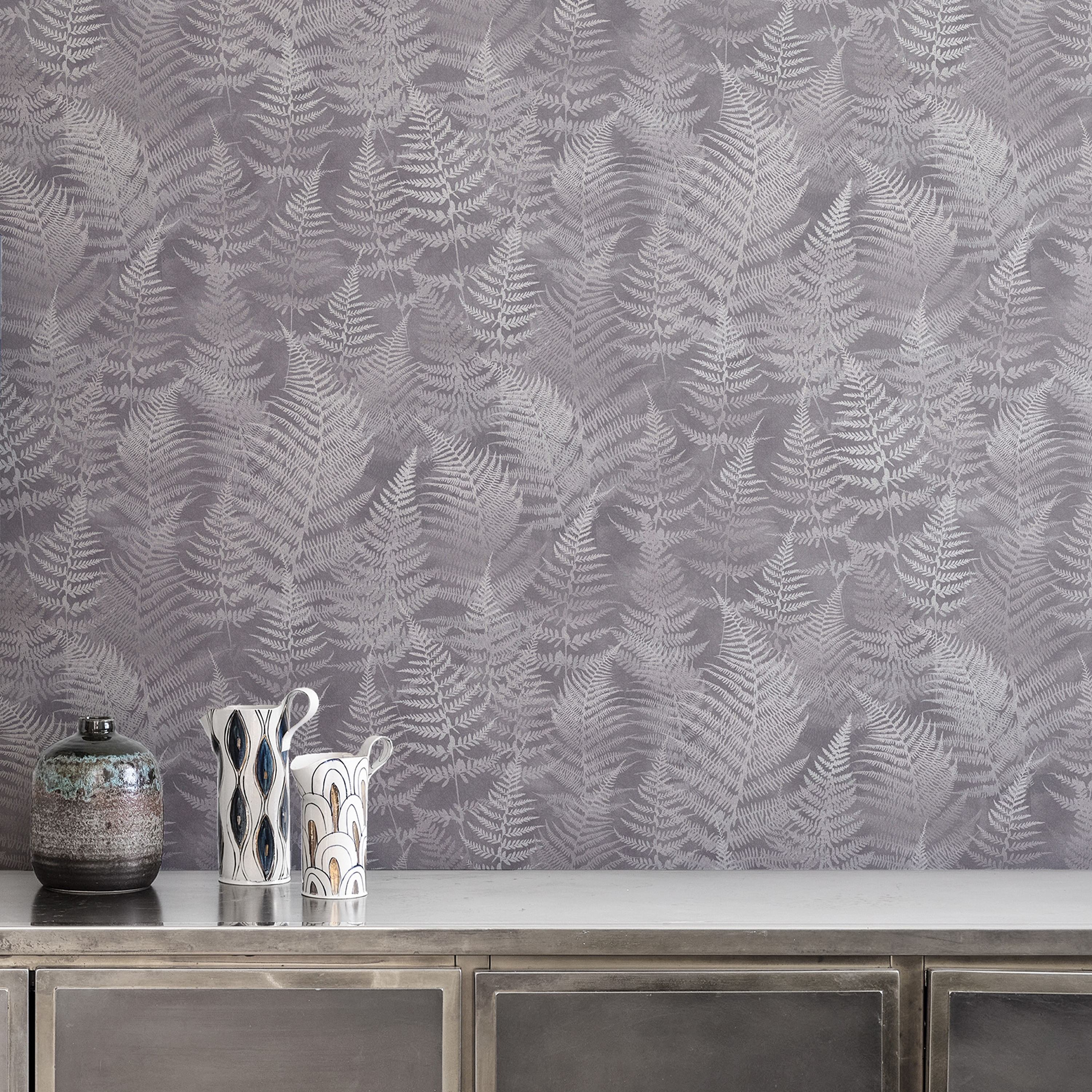 Woodland Fern Wallpaper 120368 By Clarissa Hulse In Pewter Grey